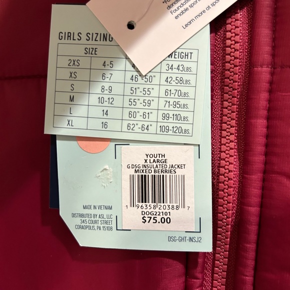 NWT DSG Girls Puffer Coat Insulated Jacket Pink Size XL - Picture 5 of 5